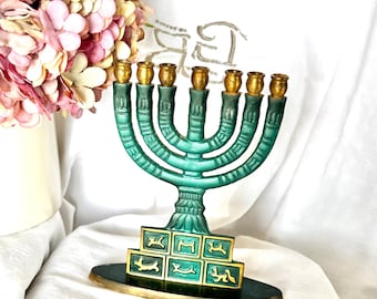 Menorah vintage en métal émaillé – signée Dayagi Israël
