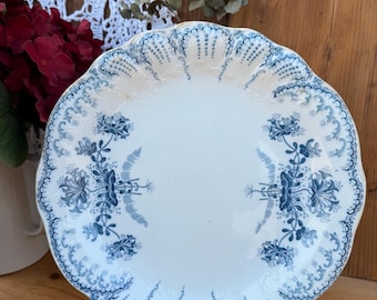 Antique 30cm Saint-Amand Regency Serving Platter – French Blue Earthenware – Large Vintage Oval Platter – Tableware