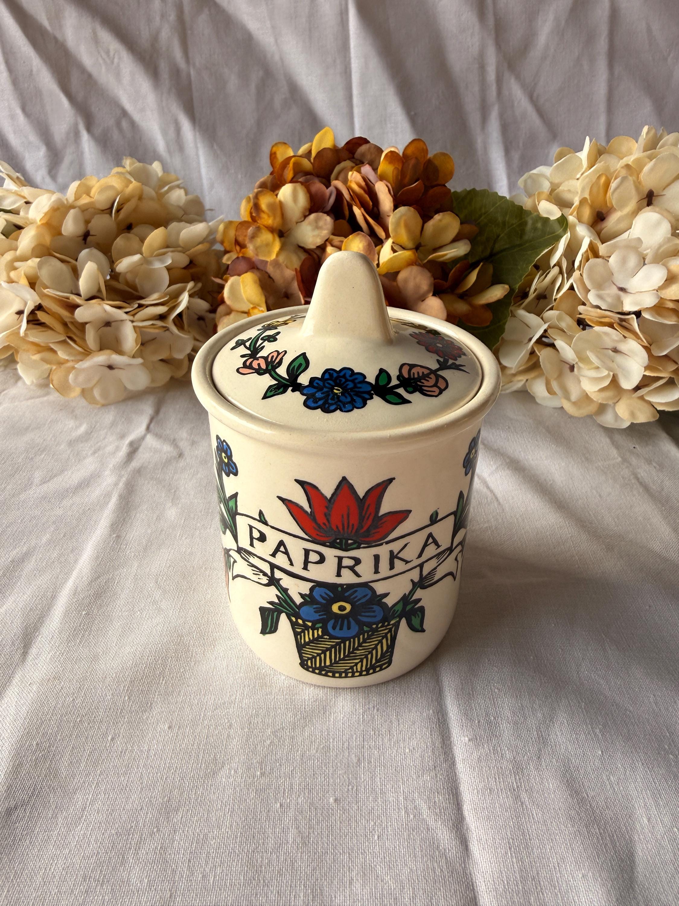 Lot 4 Pots à épices Céramique - Jaune, Décor Fleur, Vintage, Cuisine