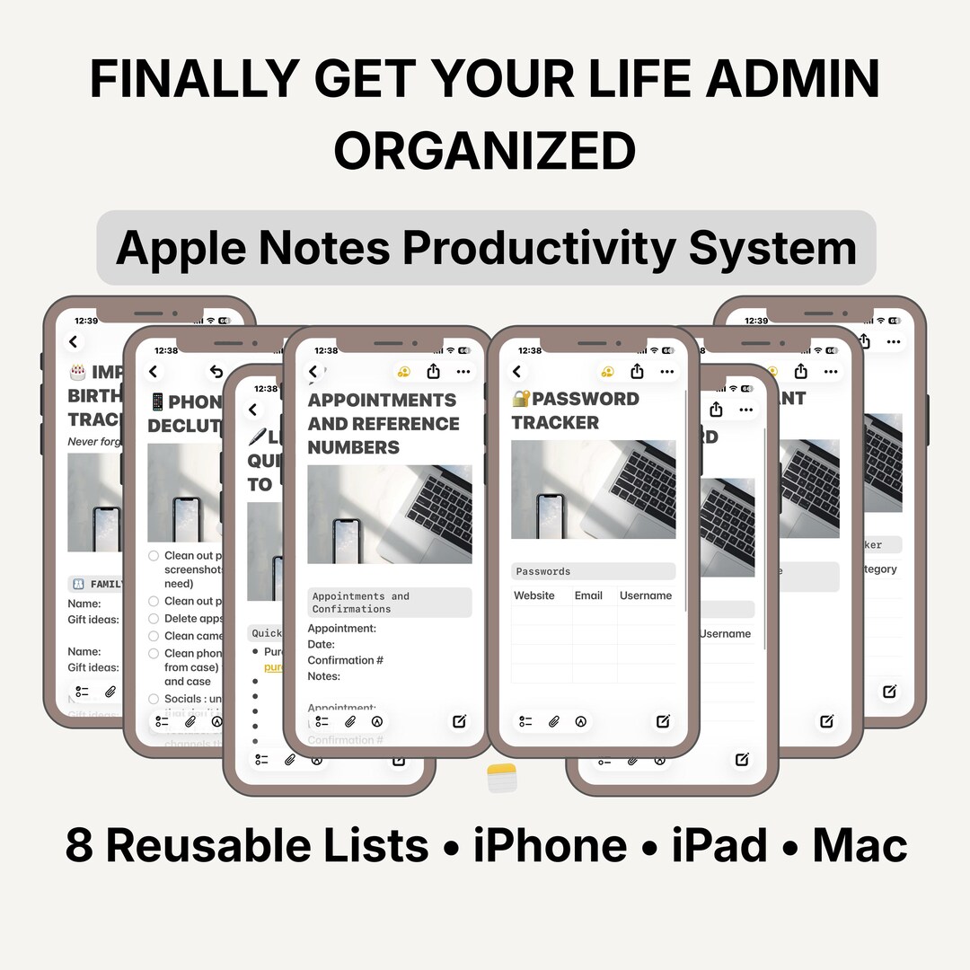 Apple Notes Templates for Life Admin | Bills, Passwords, Subscriptions ...