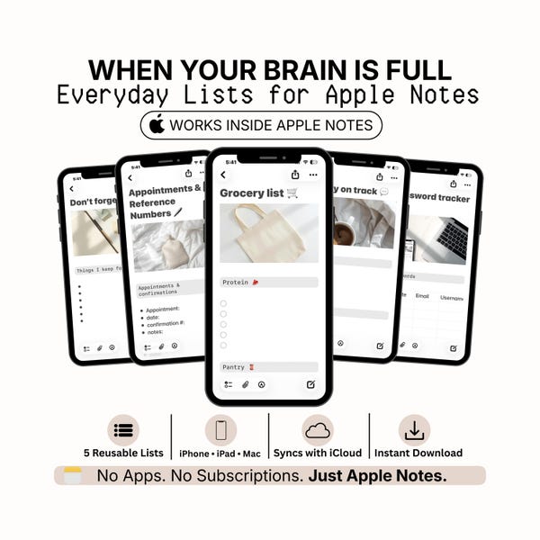 Apple Notes Templates  | Notes app Lists for iPhone, iPad, Mac | Productive Organization System