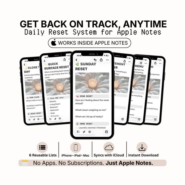 Apple Notes App Daily Resets Templates | Habit Tracker | iPhone, iPad, Mac