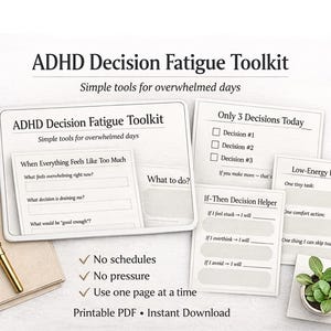 ADHD Digital Planner for Decision Fatigue, Neurodivergent Tools for Overwhelm Relief, Gentle Executive Function Toolkit PDF