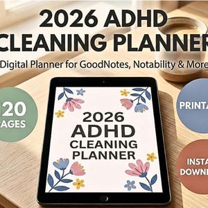 ADHD-planner 2026 reiniging voor volwassenen, neurodivergente karweientracker met checklist executieve functies, afdrukbaar en digitaal werkboek