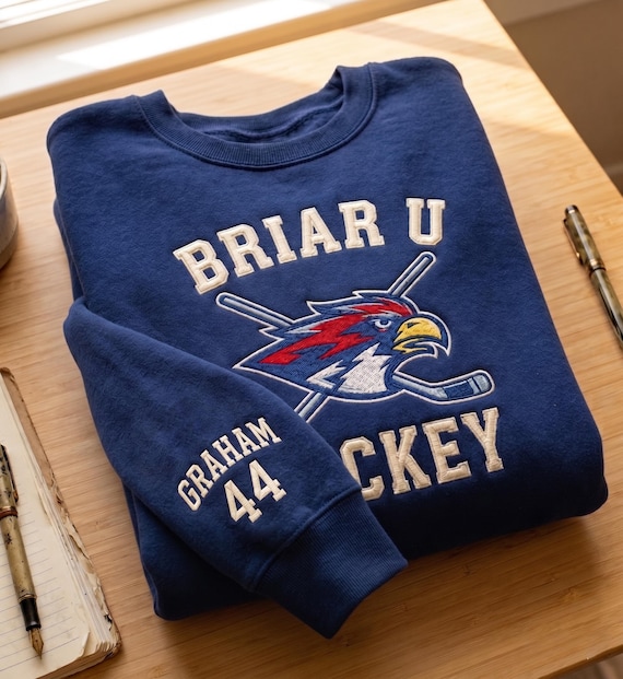 Embroidered Briar U Hockey Crewneck, Off Campus Inspired Sweatshirt, Custom Name Number Sleeve, Graham 44, Logan 22, Di Laurentis Shirt