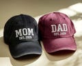 Custom Embroidered Mom Dad Hat, Personalized Year Cap, Pregnancy Announcement Custom Mom Dad, Matching Parents Outfit