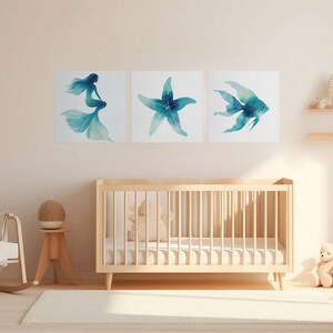 Mermaid Watercolor Wall Art Coastal Ocean Canvas Print Beach House Decor image 5