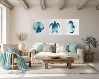 Seashell Watercolor Wall Art Ocean Canvas Print Coastal Beach House Decor