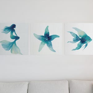 Mermaid Watercolor Wall Art Coastal Ocean Canvas Print Beach House Decor image 7