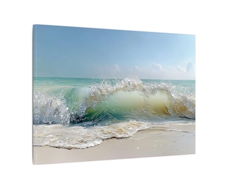 Impression sur toile empâtement vague océanique, art mural plage côtière