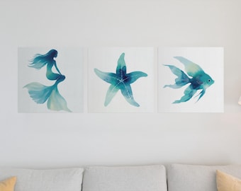 Starfish Watercolor Wall Art Ocean Canvas Print Coastal Beach Decor