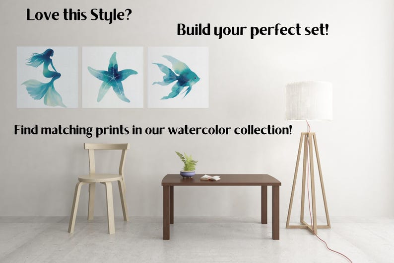 Mermaid Watercolor Wall Art Coastal Ocean Canvas Print Beach House Decor image 6