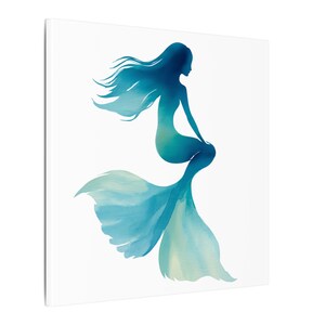 Mermaid Watercolor Wall Art Coastal Ocean Canvas Print Beach House Decor image 3