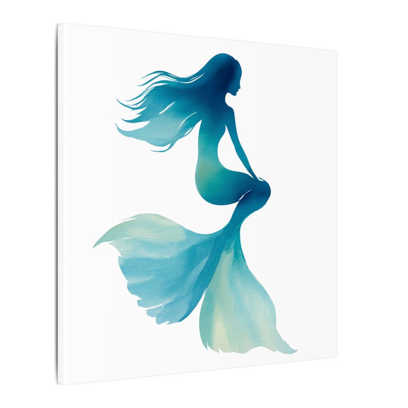 Mermaid Watercolor Wall Art Coastal Ocean Canvas Print Beach House Decor image 3