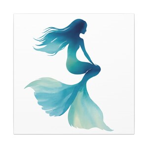 Mermaid Watercolor Wall Art Coastal Ocean Canvas Print Beach House Decor image 4