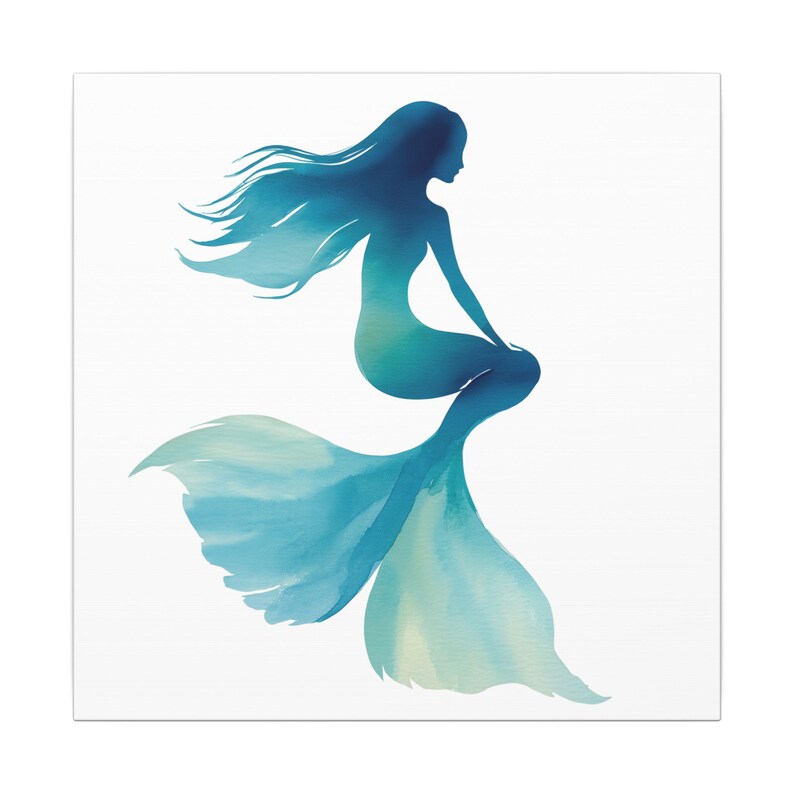 Mermaid Watercolor Wall Art Coastal Ocean Canvas Print Beach House Decor image 4