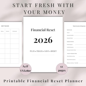 Finansiell återställningsplanerare 2026 utskrivbar | Skuldbetalning och sparspårning i PDF-format | Budgetarbetsbok A4