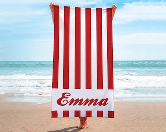 Striped Beach Towels-Stripe Print Beach Towel-Personalized Beach Towel-Custom Name Beach Towel-Star Print Beach Towel-Bride Beach Towel