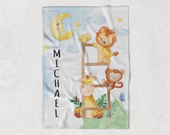 Safari Personalized Baby Name Blanket, Personalized Jungle Baby Gift, Custom Coming Home Lion Hospital Blanket, Baby Shower New Mom Gift