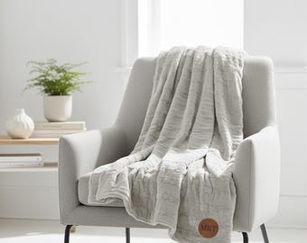 Luxurious Personalized Throw Blanket, Faux Rabbit Fur Blanket, 50"x60"  Custom Patch Faux Fur Blanket,Ultra Soft and Plush Faux Fur Blanket
