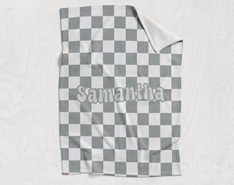 Checkered Personalized Blanket - Custom Checkered Name Blanket - Retro Style Checkered Name Blanket-Custom Name Blanket-Retro Name Blanket