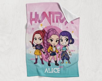 Custom Huntrix Demon Hunters Blanket,Kpop Demons Hunters Blanket,Personalized Anime Blanket,Personalized Huntrix,Demon Hunters Anime Blanket