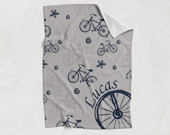 Bicycle Kid Name Blanket-Personalized Blanket-Kids Bicycle Blanket with Name-Custom Name Blanket-Personalize Baby Blanket-Baby Boy Blanket