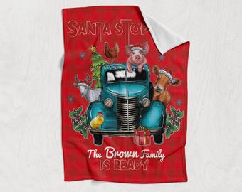 Christmas Blanket: Personalized Name and Animal Prints (Multiple Sizes)