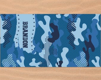 Camouflage Name Beach Towel, Forest Camo Beach Towel, Personalized Beach Towel, Custom Name Beach Towels, Custom Towel Gifts, Beach Towel