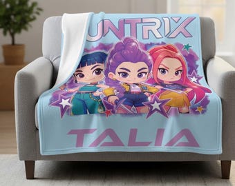 Huntrix Demon Hunter Custom Blanket, Kpop Demon Hunter Personalized Blanket, Kpop Demon Huntrix Gift, Rumi Mira Zoey Blanket, Custom Gift