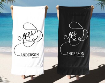 Couple Towel, Personalized Beach Towel, Couple Personalized MRS and  MR Gift, Custom Towel, Bride Groom Beach Towel, Beach Towel Set of 2