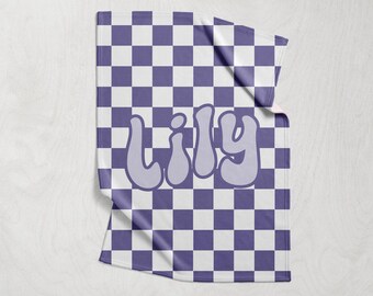 Checkered Custom Name Blanket - Checkered Personalized Blanket - Kid Personalized Phrase Checkerboard - Birthday Gift for Kids - Retro Style