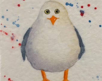 Tiny Sea Gull Watercolor Painting: Coastal Bird Art, 3x3"
