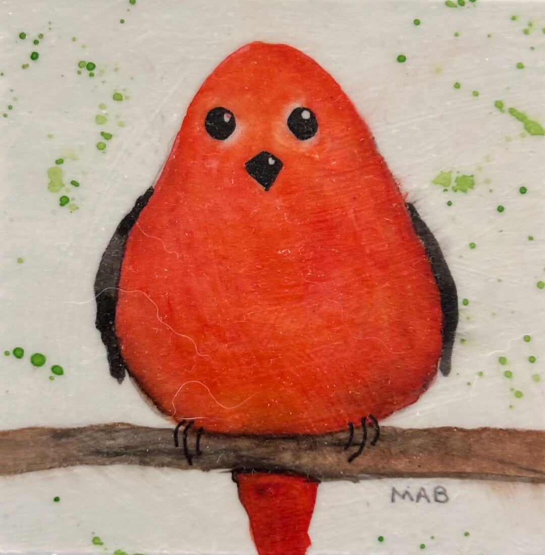 Scarlet Tanager Watercolor Painting: Original Bird Art (3x3") - Etsy