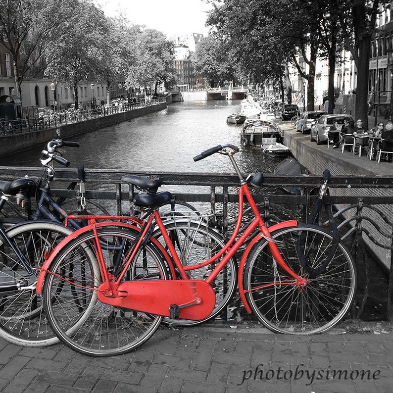 Amsterdam rot Fahrrad schwarz und weiß Fine Art Leinwand
