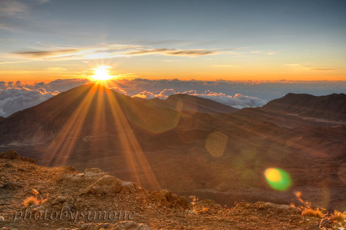Rising sun rays Haleakala Maui orange light sun flare Etsy