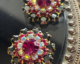 Adornos de cristal Swarovski con forma de flor y diamantes de imitación, fucsia AB, 19 mm (lote de 2)