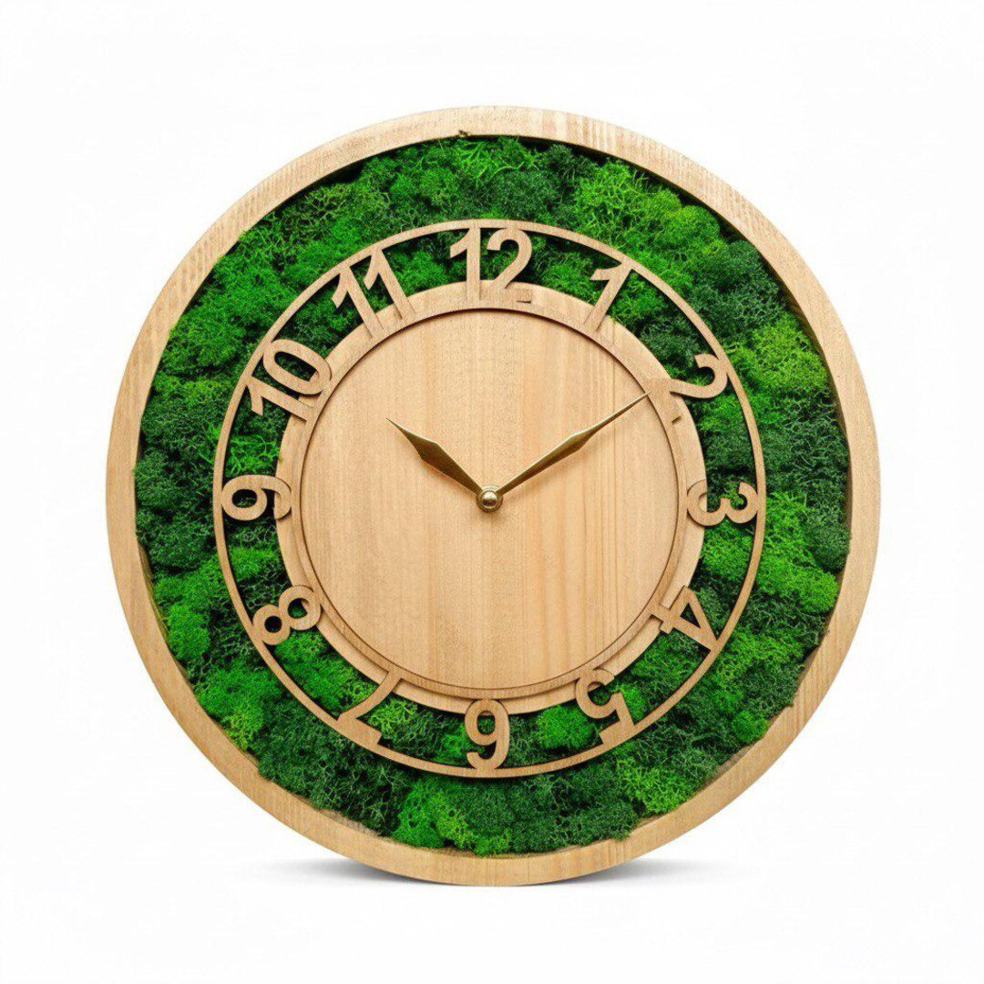 Wooden Wall Clock With Stabilized Moss | Natural Green Moss Clock | Eco ...