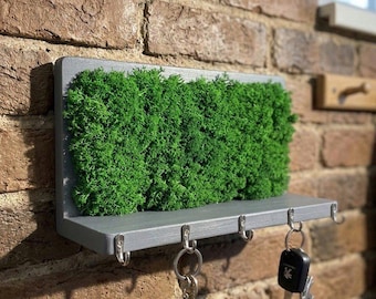 Wooden Key Holder, Preserved Moss Organizer, Entryway Key Rack, Housewarming Gift, Unique Home Decor