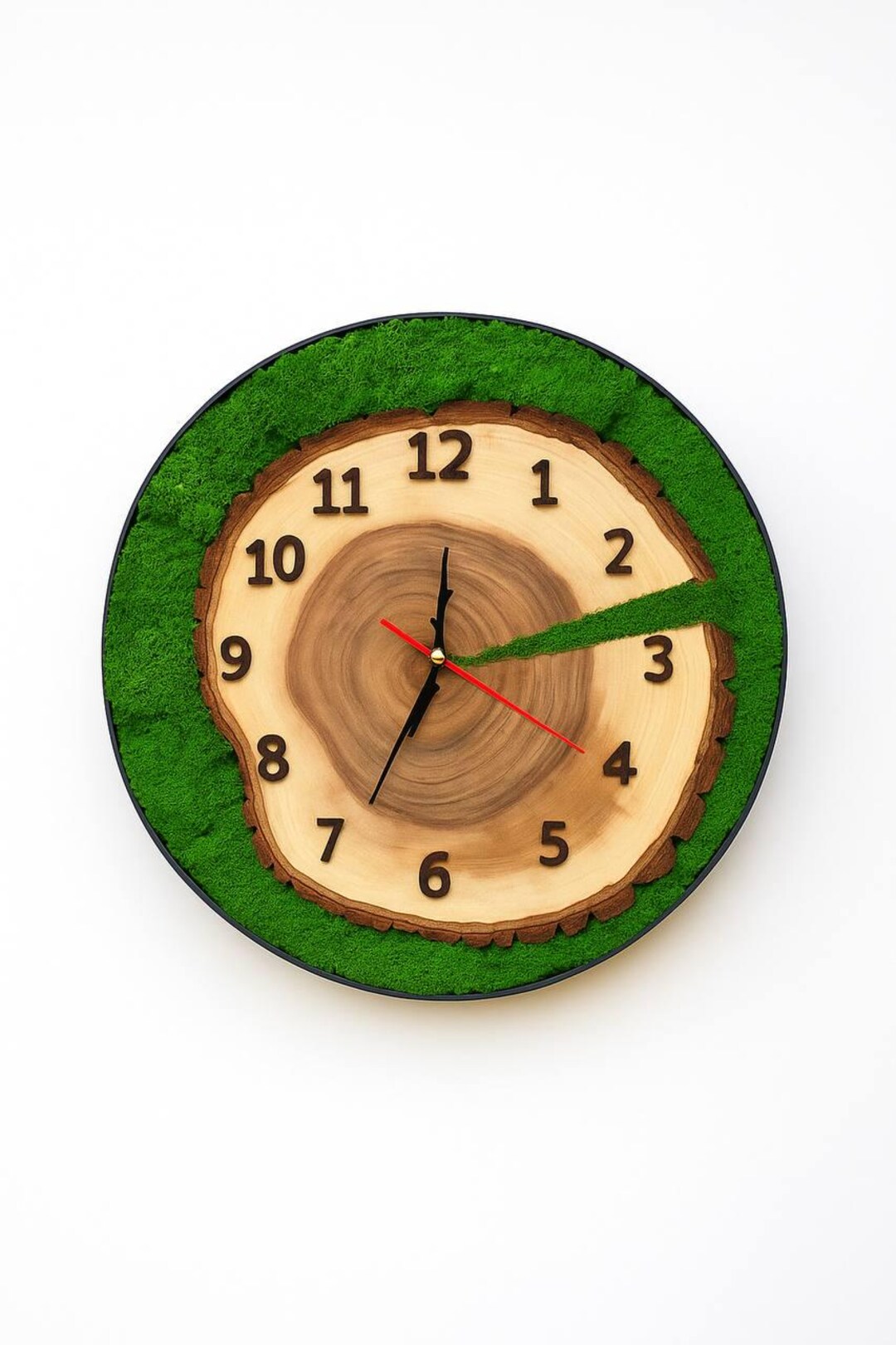 Wood and Moss Wall Clock – Natural Wooden Clock, Eco Home Decor, Rustic ...