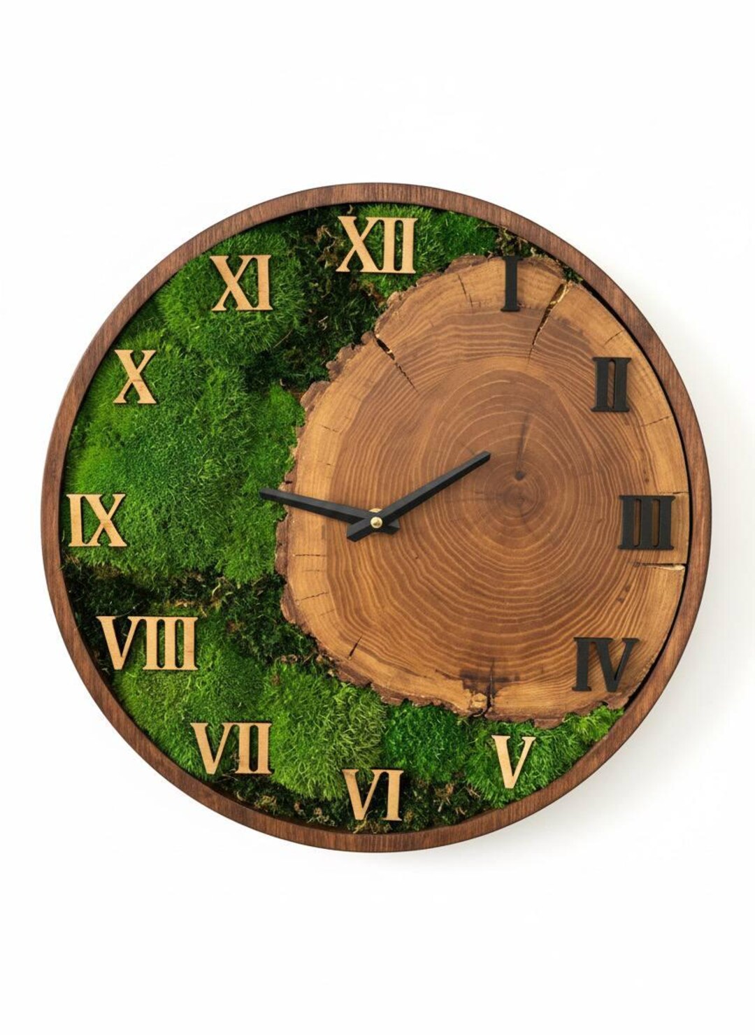 Rustic Wood Slice Wall Clock With Moss, Eco Home Decor - Etsy