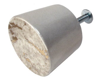 x 4 Small Handmade Ceramic Furniture Knobs / Drawer pulls. Round grey gold flock Matt Silver Metallic.