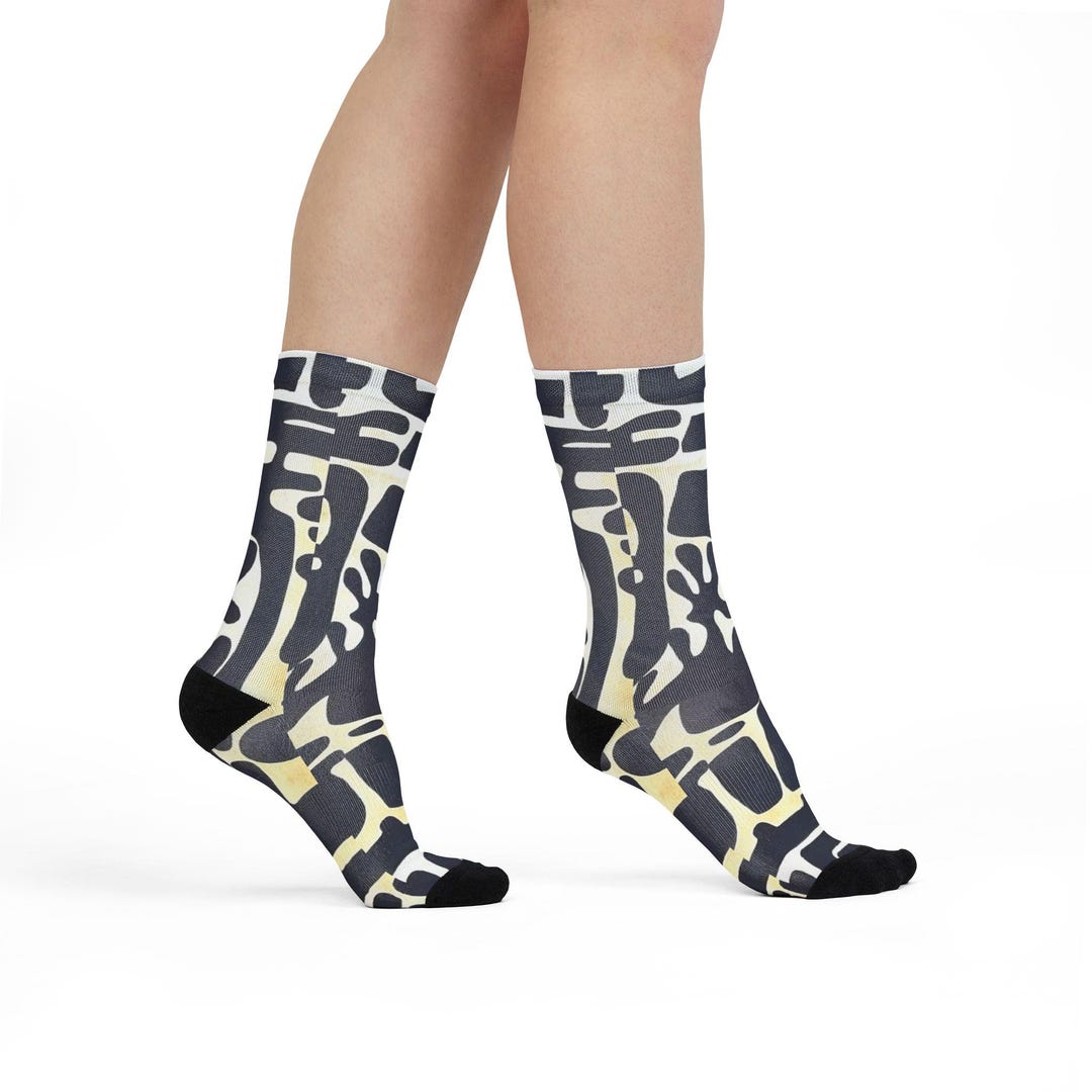 Hand drawn Mono Grid Socks Black White Abstract Pattern Unisex Style hand-drawn-mono-grid-socks-black-white-abstract-pattern-unisex-style