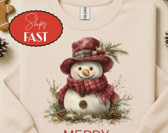 Watercolor Snowman Christmas Sweatshirt, Rustic Holiday Style