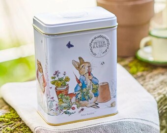 Peter Rabbit Tea Tin 40 Bags of English Breakfast Tea Beatrix Potter Vintage Inspired Party English Teas Gold Teapot Kitchen Birthday Gift