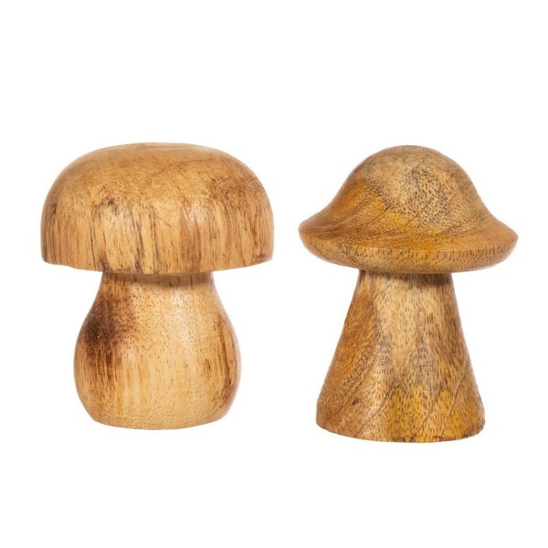 Lot de 2 décorations en bois en forme de champignon champignon vénéneux boules de Noël sur pied pour décoration de Noël cadeau fantaisie pour bas de Noël