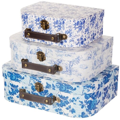 Celeste Blue and White Floral Set of 3 