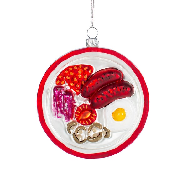 English Breakfast Shaped Bauble Red White Glass Christmas Decoration Hanging For Xmas Tree Ornament Novelty Gift Stocking Stuffer