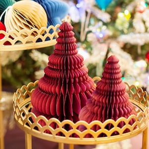 Dark Red Wine Standing Christmas Trees Set of 2 Honeycomb Shaped Decoration Christmas Wedding Table Decor Party Recycled Paper Ornaments