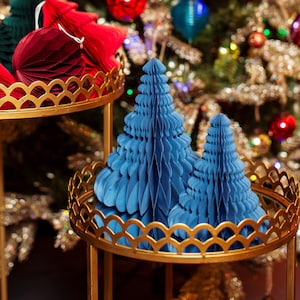 Navy Blue Standing Christmas Trees Set of 2 Honeycomb Shaped Decoration Christmas Wedding Table Decor Party Recycled Paper Ornaments
